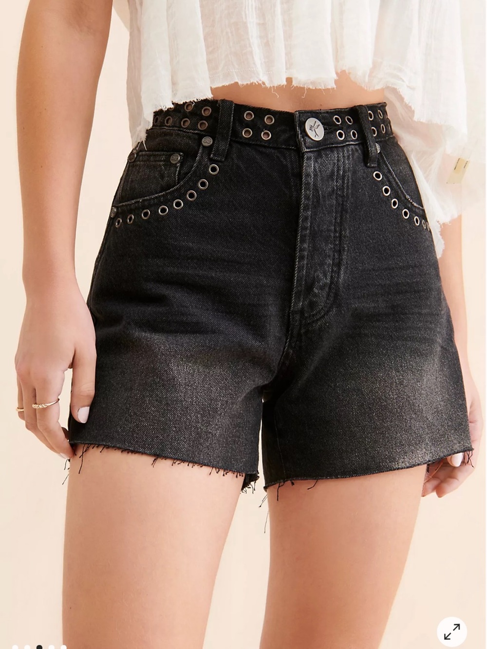 One Teaspoon Black Denim Studded Shorts